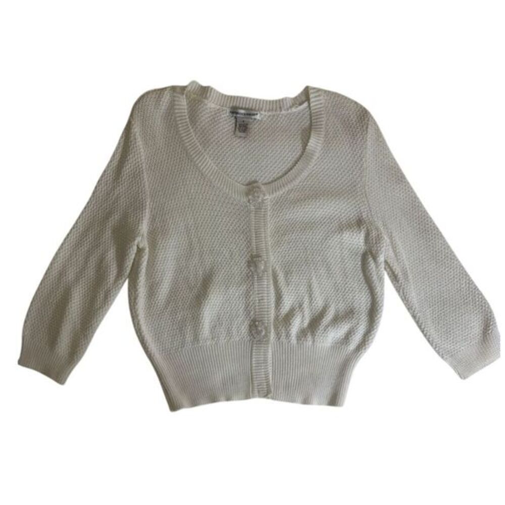 Both granny Reference Point‎ White 100% Cotton Knit Crop Cardigan Sweater